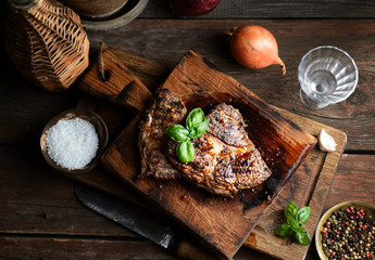 juicy grilled steaks on a cutting board
