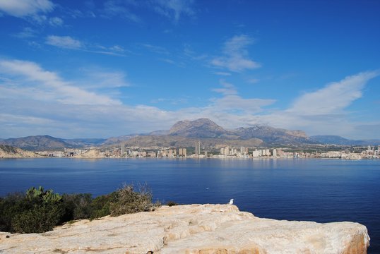 View of Benidorm from an island. Alicante province, Spain.