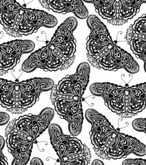 Beautiful seamless background of butterflies black and white colors