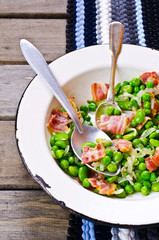 Fried bacon with vegetables