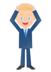 正解ポーズのビジネスマン、男性会社員のイラスト素材、三頭身