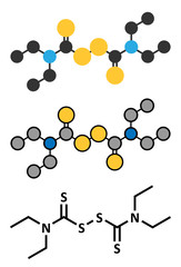Disulfiram alcoholism treatment drug molecule.