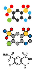 Hydrochlorothiazide diuretic drug molecule.