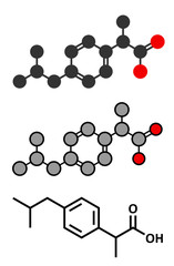 Ibuprofen pain and inflammation drug (NSAID) molecule.