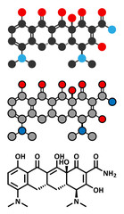 Minocycline antibiotic drug (tetracycline class) molecule.