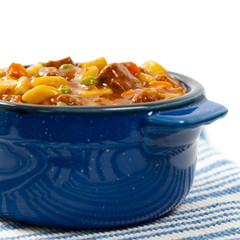 Slow Cooker Beef Stew Isolated on white. Selective focus.