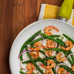 Green Bean with Shrimp. Selective focus.