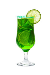 Lime and Mint, Green Vodka Drink Isolated on white background. Selective focus.
