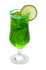Lime and Mint, Green Vodka Drink Isolated on white background. Selective focus.