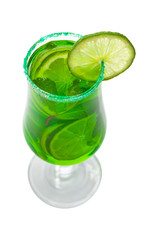 Lime and Mint, Green Vodka Drink Isolated on white background. Selective focus.