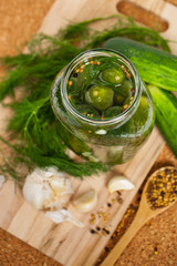Dill Pickled Cucumbers. Selective focus.