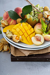Assorted tropical fruits on a plate