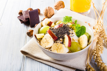 Bowl of fresh fruit. Healthy breakfast.