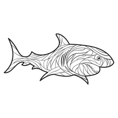 Vector monochrome hand drawn illustration of shark.