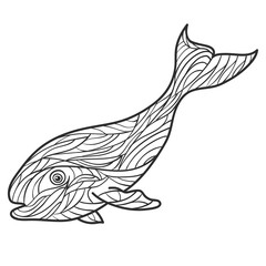 Vector monochrome hand drawn illustration of whale.