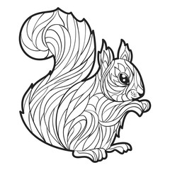 Vector monochrome hand drawn illustration of squirrel.