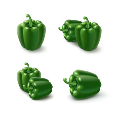 Vector Set of Green Sweet Bulgarian Bell Peppers, Paprika Isolated