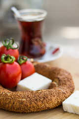 Simit with tea / Turkish Bagel.