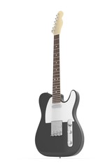 Naklejka premium Isolated black electric guitar on white background. Musical instrument for rock, blues, metal songs. 3D rendering.