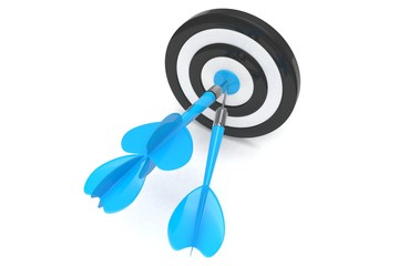 Three arrows darts in center. 3d rendering.