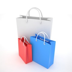 Paper Shopping Bags isolated on white background. 3d rendering.