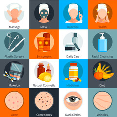 Skin Care Flat Colored Icons Set 