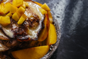 Pancakes with condensed milk & peach