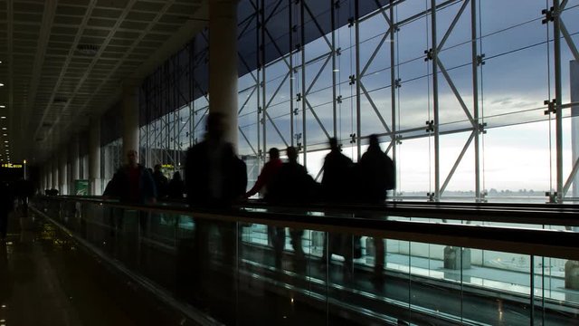 People Walk At The Airport Of Barcelona Timelapse