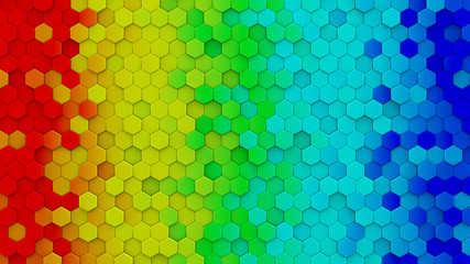 Colorful rainbow hexagons mosaic 3D render