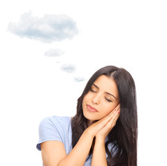 Fototapeta premium Woman dreaming with cloud above head