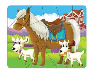 Cartoon illustration with horse and two goats - puzzles - isolated - illustration for children