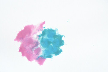 Empty white copy space background with blue, pink and purple water color paint drawing
