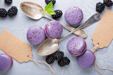 French macarons on a gray table