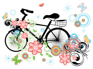 Fototapeta na wymiar Bicycle and Floral Ornament