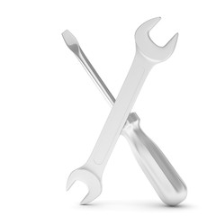 3D Illustration Wrench and screwdriver, service concept