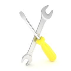 3D Illustration Wrench and screwdriver, service concept