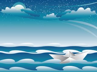 Obraz na płótnie Canvas Paper Boat in the Sea