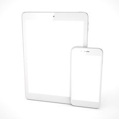 Tablet and smartphone on a white. 3d rendering.