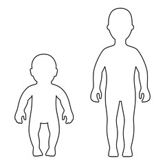 Full length front outlined silhouette child, baby set