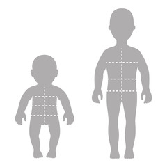 Full length front silhouette child, baby set with marked body's