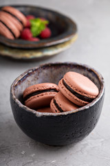 Chocolate french macarons with ganache filling
