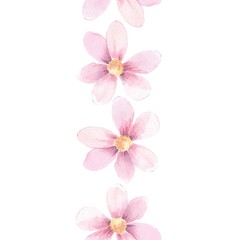 Fototapeta na wymiar Delicate floral border. Seamless pattern 1. Watercolor element for design