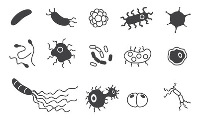 Bacteria, superbug, virus icons vector set , black and white bacteria