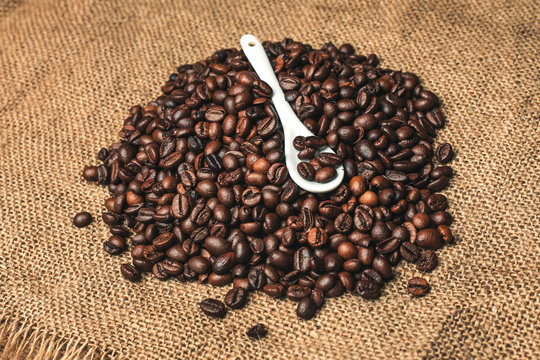 Dark coffee beans.