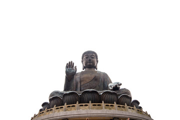 Fototapeta premium Giant Buddha at Po Lin temple on white background. Hong Kong