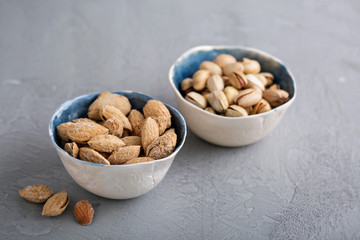 Salted almonds and pistachios in a shell