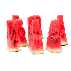 slices of red, ripe, delicious , juicy watermelon on white