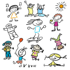 Naklejka premium Various Colored happy Kids Doodles