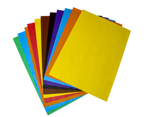 Colorful paper sheets, isolated on white background. School supplies. Preparing a child for school.