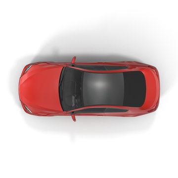 Generic Red Car - Top View On White 3D Illustration